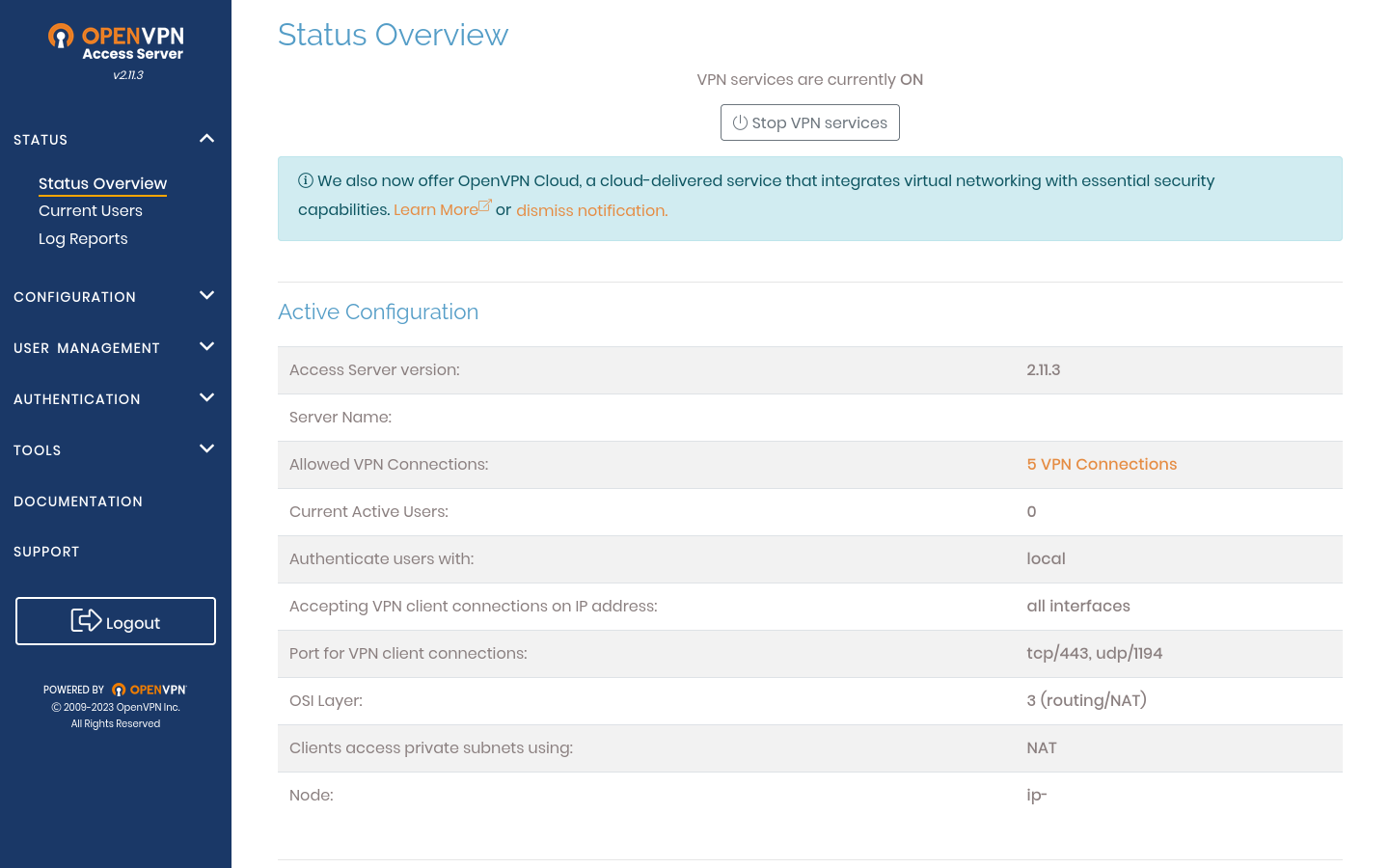 OpenVPN Admin Server - Dashboard OpenVPN Admin Server - Dashboard